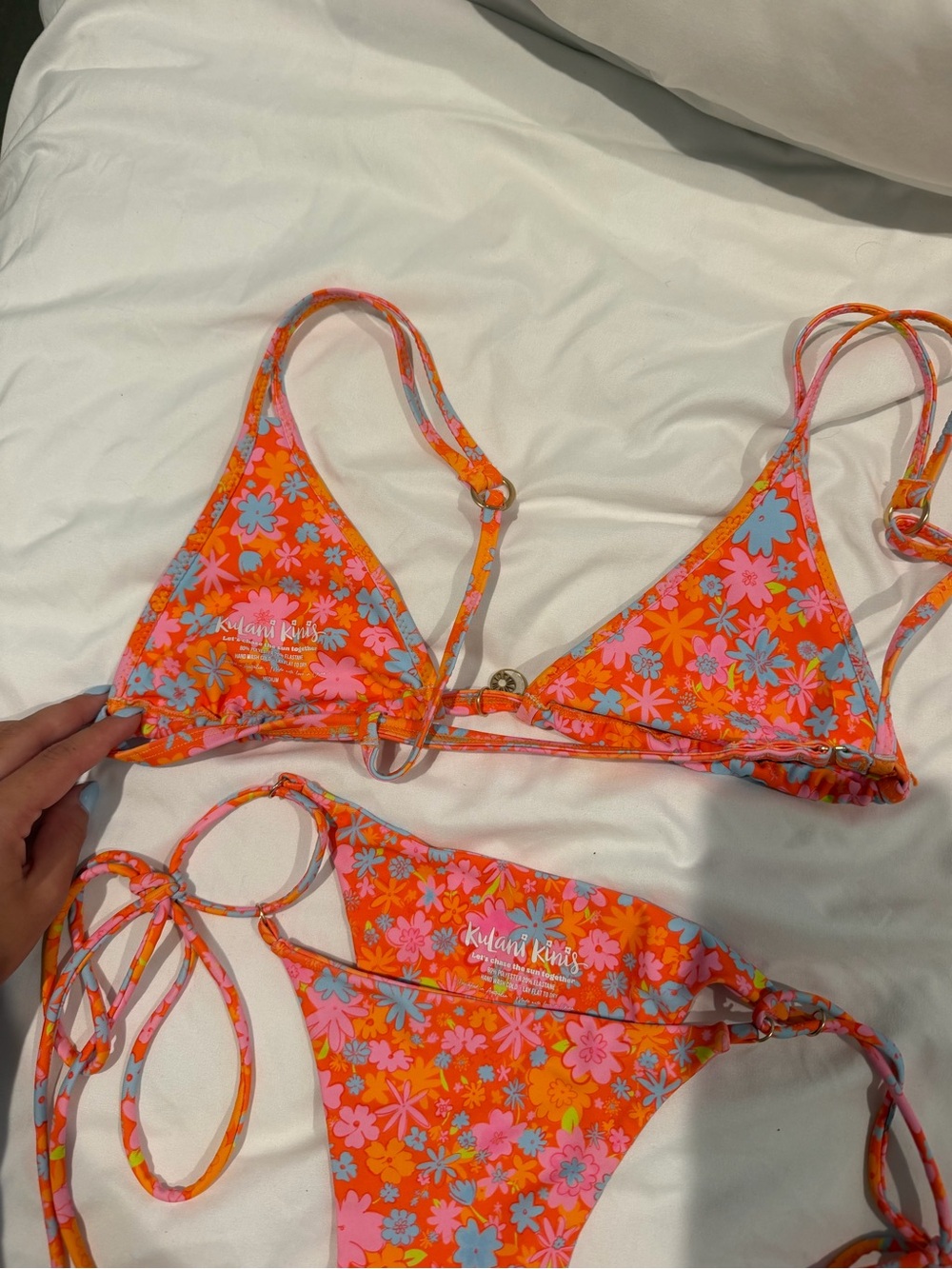 Kulani Kinis Orange Floral Triangle Bikini with Pink & Blue Flowers - Picture 2 of 2